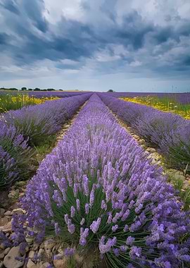Lavender Field Under Stormy Skies