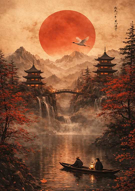 Serene Japanese Landscape with Pagodas
