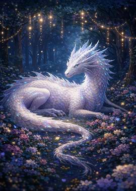 White Dragon in a Magical Forest