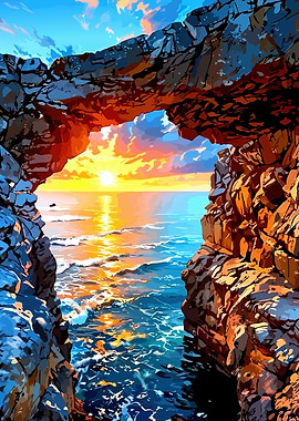 Sunset Archway Over Ocean Waves