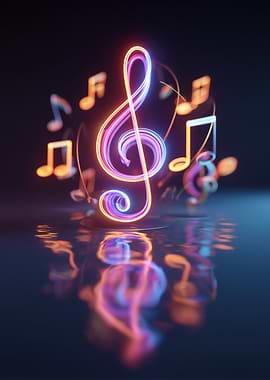 Neon Music Notes and Treble Clef