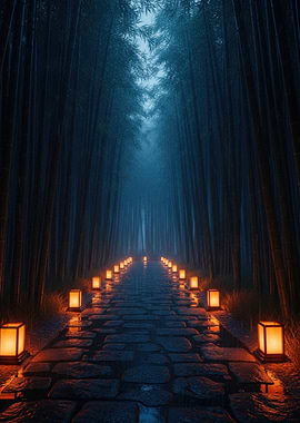 Bamboo Forest Path at Night