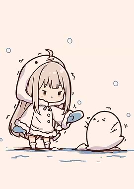 Chibi Girl and Snowman in Snow