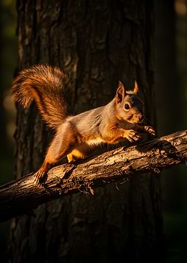Squirrel on a branch in sunlight