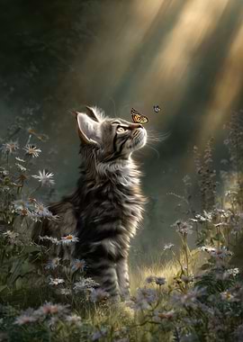 Cat and Butterflies in Sunlight