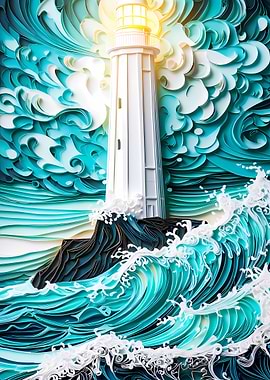 Lighthouse in a Papercraft Ocean