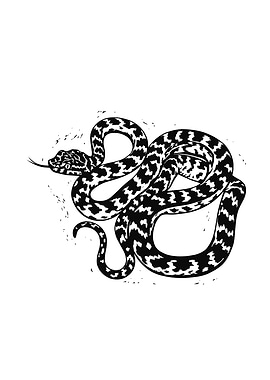 Coiled Serpent Linocut