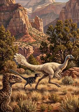 Dinosaurs in a Canyon Landscape