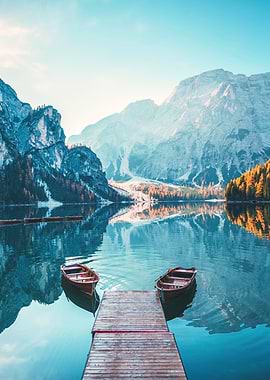 Serene Mountain Lake with Boats