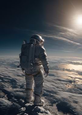 Astronaut overlooking Earth from Space