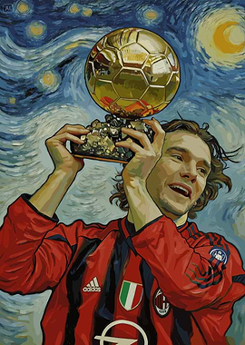 Footballer Holding Golden Trophy in Van Gogh Style