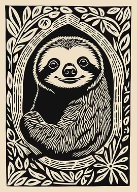 Sloth Portrait in Nature Frame