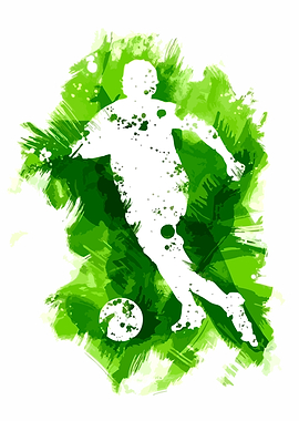 Soccer Player Silhouette with Green Splatter