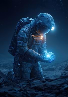 Astronaut holding Glowing Space Rock