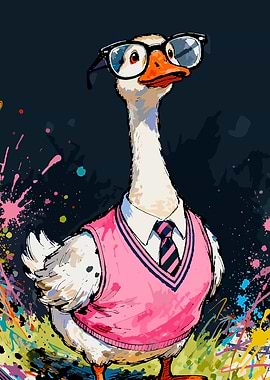 Geese wearing glasses and sweater vest