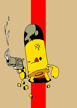 Cartoon Bullet Character with Gun