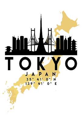 Tokyo Skyline and Japan Map