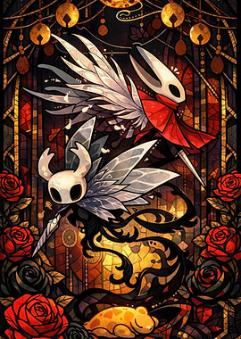 Hollow Knight Characters in Stained Glass Style