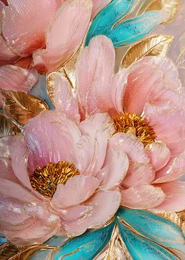 Pink Peony Flowers with Gold Accents