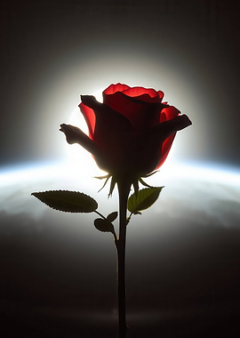 Silhouette of a red rose against a bright light
