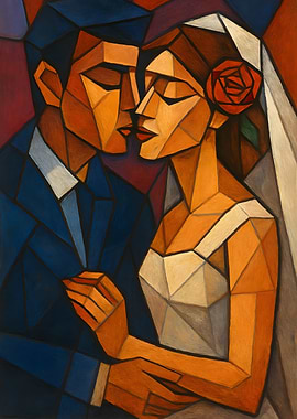 Cubist Wedding Couple Kissing