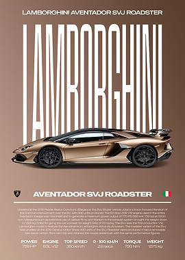 Lamborghini Aventador SVJ Roadster Car Poster