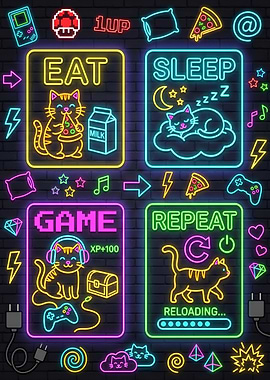Gamer Cats in Neon Lights Gaming