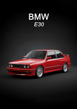 Red BMW E30 sport poster