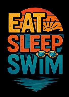 Eat Sleep Swim Retro Sunset