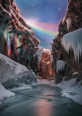 Winter Canyon with Rainbow Light