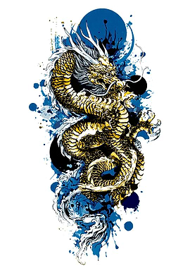 Golden Dragon with Blue Splatter