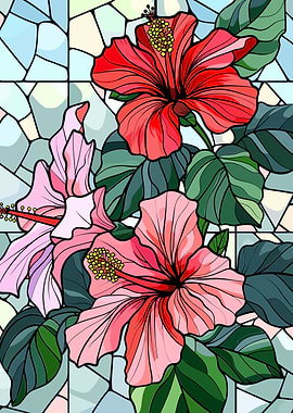 Stained Glass Hibiscus Flowers