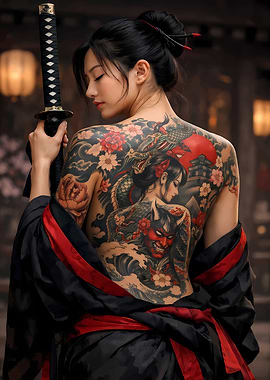 Tattooed Woman with Katana