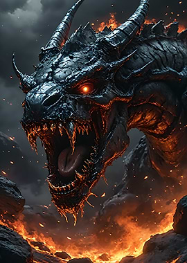 Fierce Dragon in Fiery Landscape