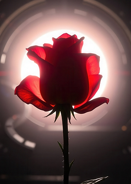 Red Rose Backlit by Bright Light