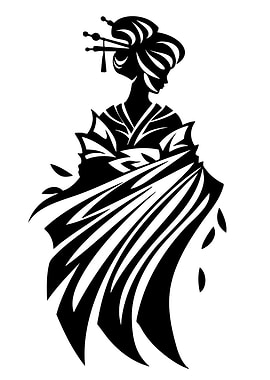 Geisha Silhouette with Flowing Kimono
