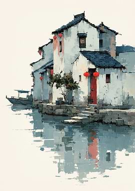 Traditional Chinese Waterside Village