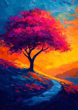 Vibrant Tree on a Hillside
