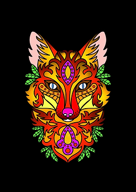 Stylized Fox Face with Ornate Details