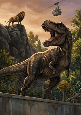 Dinosaur and Lion Encounter