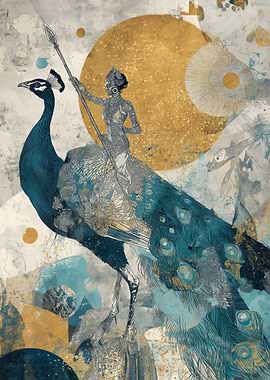 Peacock Rider with Warrior Woman