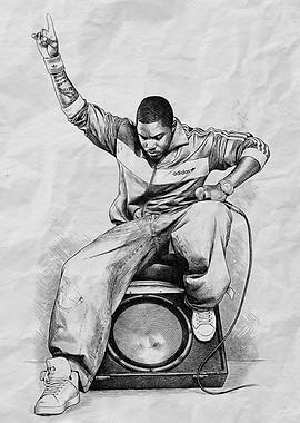 Rapper Nas Sitting on Speaker