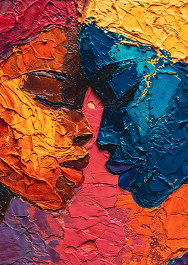 Vibrant Impasto Lesbian Couple Painting