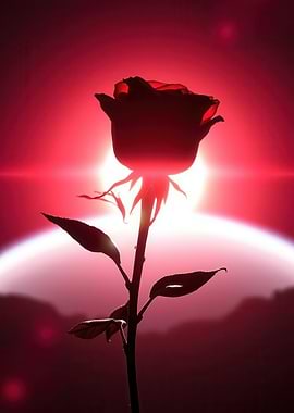 Silhouette of a Red Rose Against a Sunset