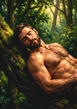 Serene Forest Bearded Man Painting