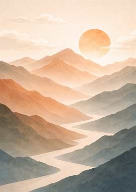 Misty Mountain River at Sunrise