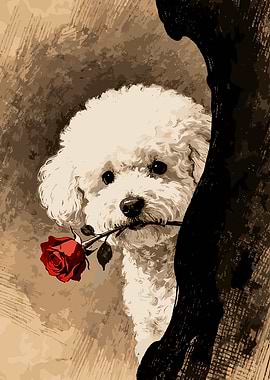 Bichon Frise with a Rose