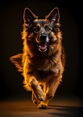 German Shepherd Running with Golden Light