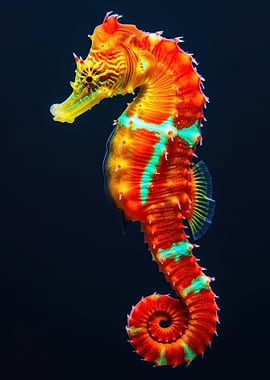 Vibrant Seahorse with Curled Tail