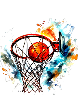 Basketball Hoop with Ball and Splashes